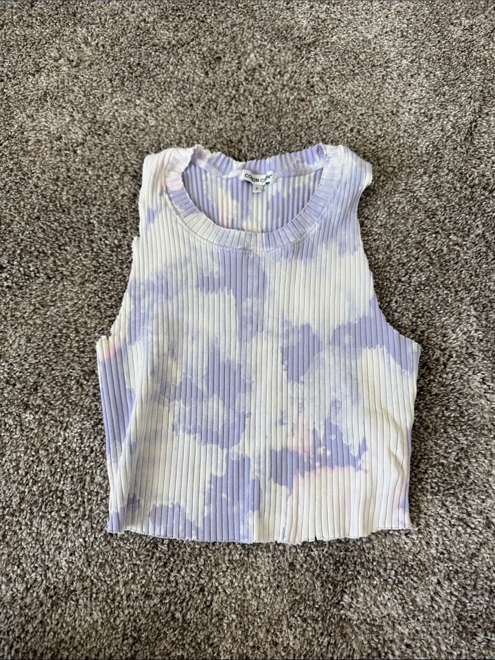 Cotton Citizen Lavender and Cream Ribbed Cropped Tank